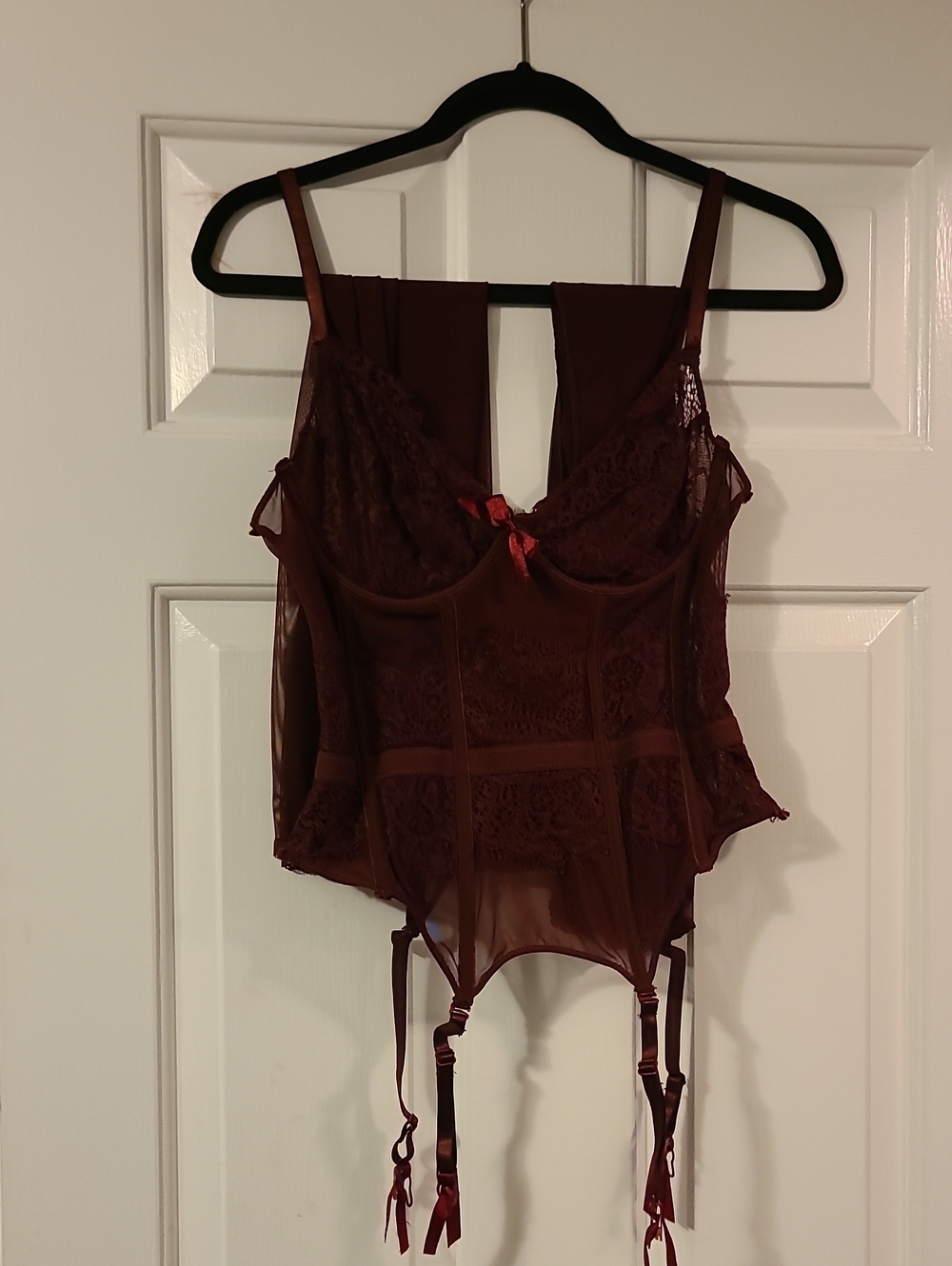Just Sexy Lingerie Burgundy Lace Bustier Garter Top Women's L